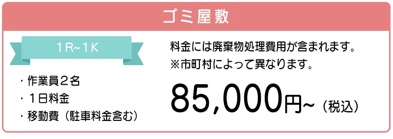 ゴミ屋敷の料金：85,000円。